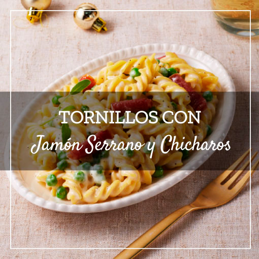 Tornillos con Jamón  Serrano y Chícharos