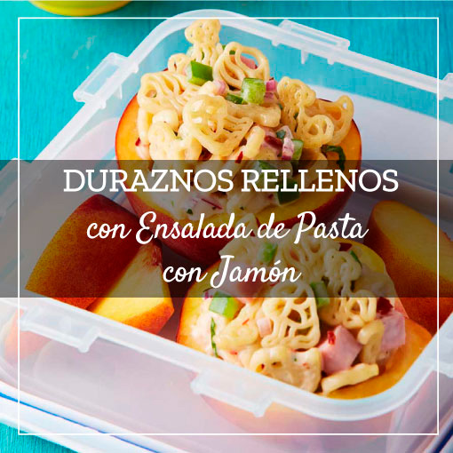 Duraznos Rellenos con Ensalada de Pasta con Jamón